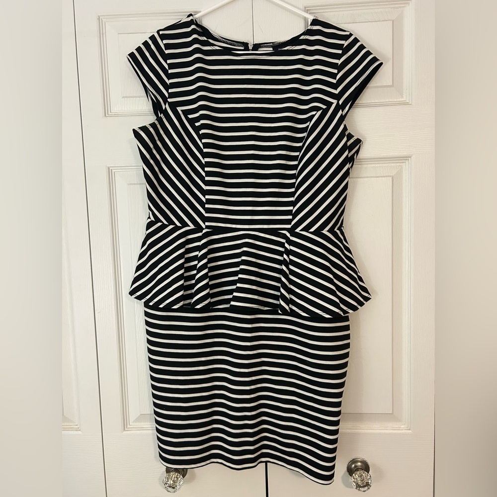 Mossimo Supply Co. Black and White Striped Peplum Midi Dress